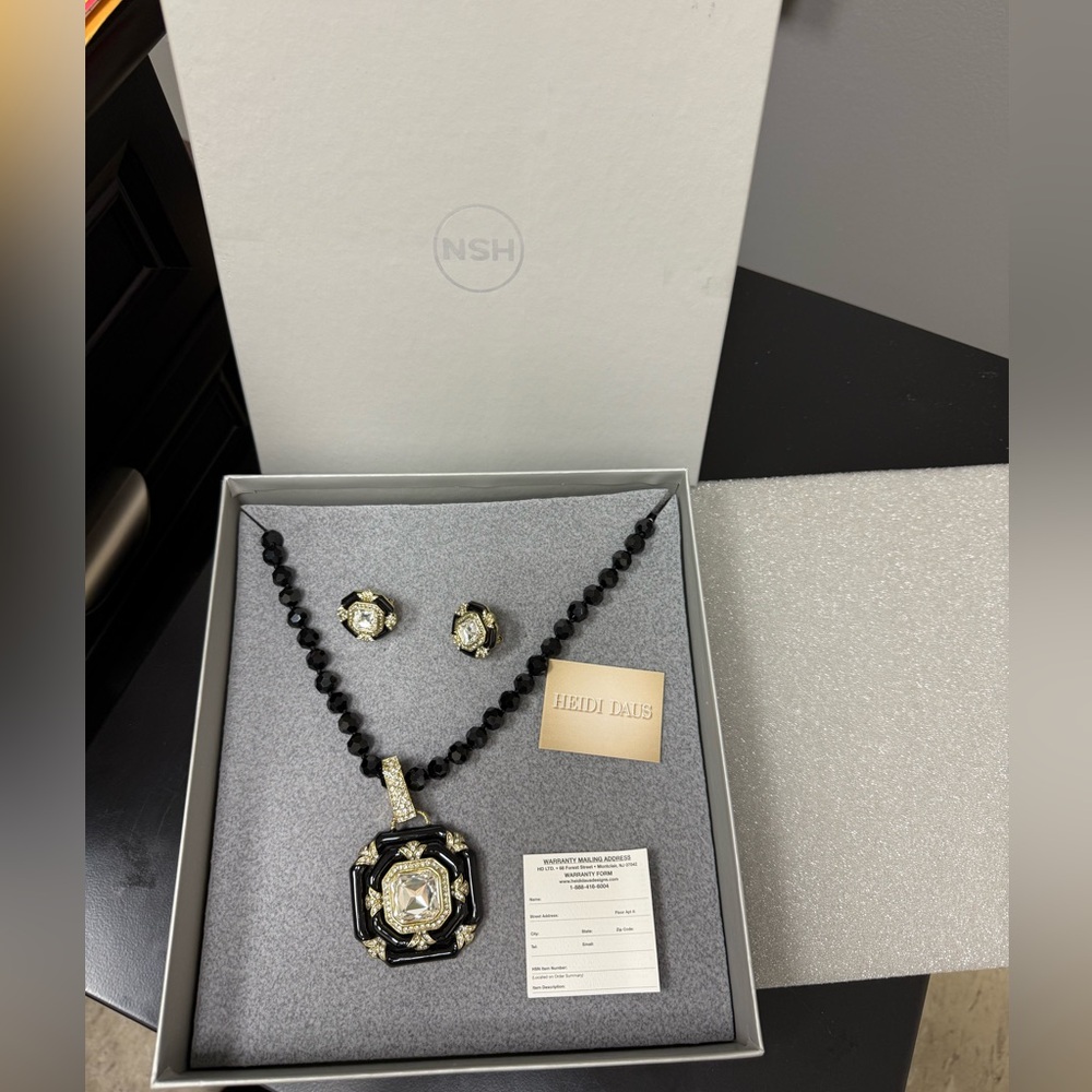 2 Heidi Daus "Day and Night" Crystal Enamel Enhancer Pendant Necklace & Earrings